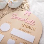 Personalised Wooden Coquette Bow Baby Name Sign Set of 3 with Birth Information Nursery Decor Baby Shower Gift for New Mom New Dad