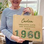 Año de nacimiento personalizado Efecto 3D Rosas Suculentas Bolsa de yute con nombre Cumpleaños Accesorio de viaje Regalo para amigos Mujeres