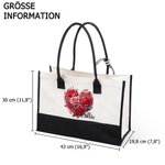 Personalisierte Schwarze und Weiße Herzform Blumen Canvas Tragetasche mit Namen Valentinstag Geburtstag Jahrestag Geschenk für Damen
