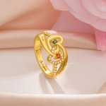 Bague Personnalisée avec 2 Noms et Pierres de Naissance dans les Cœurs Entrelacés Cadeau Anniversaire Fête des Mères pour Femme