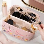 Personalised Ballet Girl Birth Flower Butterfly PU Leather Wide Open Makeup Bag with Name Birthday Gift for Ballerina Ballet Lover