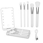 Personalized Cartoon Character Birth Flower Name Makeup Brush Set with LED Mirror Birthday Mother's Day Gift for Women