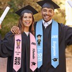 Personalized Grad Cap Cartoon Character Graduation Sash with Name and Year Graduation Keepsake Gift for Class of 2025 Graduates