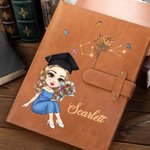 Personalizzato Cartoon Laureato Oroscopo Nascita Fiore Copertina del taccuino in pelle PU con nome Laurea Regalo di compleanno per le donne