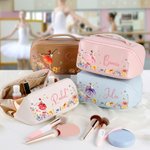 Personalised Ballet Girl Birth Flower Butterfly PU Leather Wide Open Makeup Bag with Name Birthday Gift for Ballerina Ballet Lover