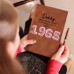 Personalised Birth Year Roses Feathers Succulents Design A5 A6 Leather Lined Notebook with Text Birthday Journal Essentials Gift for Friends Family