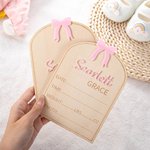 Personalised Wooden Coquette Bow Baby Name Sign Set of 3 with Birth Information Nursery Decor Baby Shower Gift for New Mom New Dad