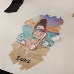 Personalisierte Sunny Beach Style niedlich Cartoon Mädchen große Canvas Tasche mit Namen Geburtstag Urlaub Party Geschenk für Frauen
