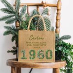 Año de nacimiento personalizado Efecto 3D Rosas Suculentas Bolsa de yute con nombre Cumpleaños Accesorio de viaje Regalo para amigos Mujeres