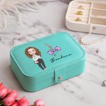 Personalized Birth Flower Bow Medical Cartoon Character PU Leather Jewelry Box with Name Birthday Nurse Week Gift for Medical Staff
