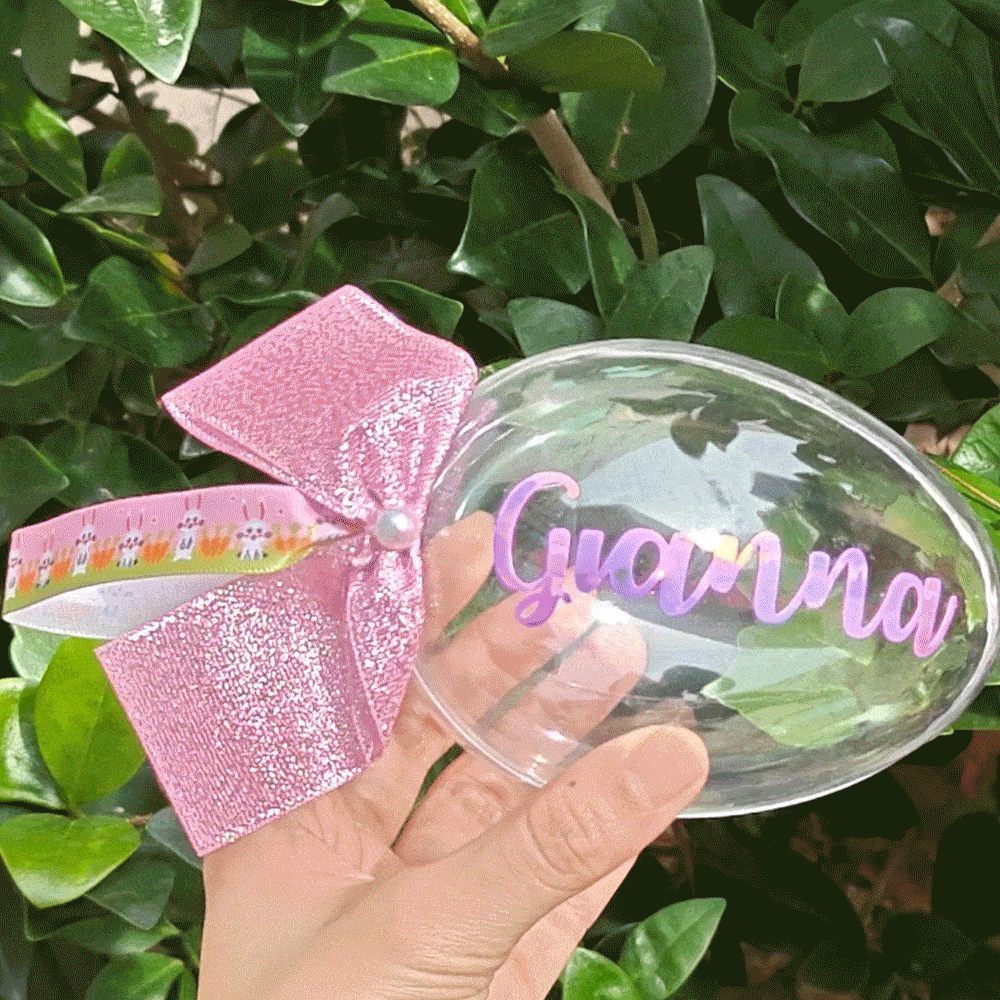 Gepersonaliseerde Heldere Naam Vulbare Paasei Container met Glitter Lint Paas Jacht Feest Cadeau voor Familie Kinderen