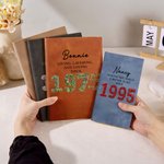 Personalised Birth Year Roses Feathers Succulents Design A5 A6 Leather Lined Notebook with Text Birthday Journal Essentials Gift for Friends Family