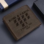 Personalisierte eingraviert Tally Mark Herren faltbare kompakte PU-Leder Brieftasche mit Namen und Datum Valentinstag Geschenk für Ehemann