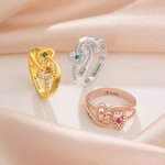 Bague Personnalisée avec 2 Noms et Pierres de Naissance dans les Cœurs Entrelacés Cadeau Anniversaire Fête des Mères pour Femme
