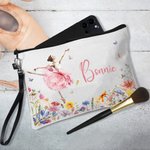 Personalisierte Ballett Mädchen Geburt Blume Schmetterling Leinen Make-up Tasche mit Namen und Armband Armband Geburtstag Geschenk für Ballerina Ballett-Liebhaber