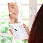 Personalized Cartoon Character Birth Flower Name Makeup Brush Set with LED Mirror Birthday Mother's Day Gift for Women