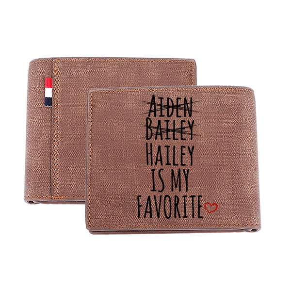 Personalized Favorite Child Men's Leather Bifold Wallet with Engraved Name and Text Funny Birthday Father's Day Gift for Dad Grandpa