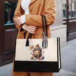 Personalized Cartoon Crochet Pattern Large Canvas Tote Bag with Name Travel Accessories Birthday Gift for Knitting Lovers