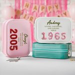 Personalisierte Geburtsjahr Rosen Federn Sukkulenten Design Schmuckkästchen mit einstellbaren LED Make-up Spiegel Reise Essentials Geburtstag Geschenk für Frauen