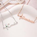 Personalized Dainty Birthstone Cross Necklace with Name Jesus Jewellery Birthday Christian Baptism Gift for Women