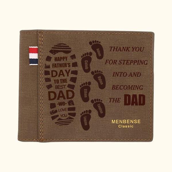 Portefeuille avec Empreinte de Pied Personnalisé avec Texte Cadeau d'Anniversaire Fête des Pères pour Homme Papa