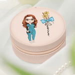 Personalisierte Bogen Stethoskop Geburt Blume Cartoon Charakter Lederschmuck Box mit Namen Wertschätzung Geburtstagsgeschenk für Krankenschwester Arzt medizinisches Personal