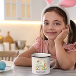 Personalized Cute Easter Egg Bunny Initial 12 oz Enamel Mug with Name Party Favor Easter Gift for Kids