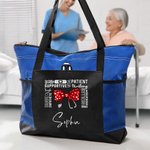 Personalisierte Bogen Stethoskop Positive Phrasen Zipper Tote Bag mit Namen und Mesh Pocket Geburtstag Anerkennung Geschenk für Krankenschwester Arzt medizinisches Personal