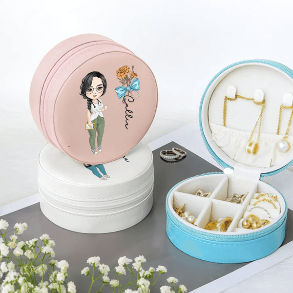 Personalized Bow Stethoscope Birth Flower Cartoon Character Leather Jewelry Box with Name Appreciation Birthday Gift for Nurse Doctor Medical Staff