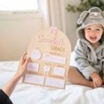 Personalised Wooden Coquette Bow Baby Name Sign Set of 3 with Birth Information Nursery Decor Baby Shower Gift for New Mom New Dad