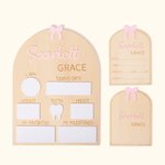 Personalised Wooden Coquette Bow Baby Name Sign Set of 3 with Birth Information Nursery Decor Baby Shower Gift for New Mom New Dad