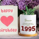 Personalizado 3D Año de Nacimiento Rosas Plumas Suculentas Maceta de Cerámica con Drenaje y Bandeja de Bambú Cumpleaños Decoración del Hogar Regalo para la Familia Amigos