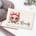 Personalisierte Niedliche Tragbare Schleife Cartoon Strickmuster Aufbewahrungstasche mit Reißverschluss Namen Geburtstag Geschenk für Strickliebhaber