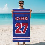 Serviette de Plage Personnalisée avec Nom et Numéro Style Monogramme Rayé Multicolore Cadeau Anniversaire pour Amoureux du Sport