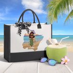 Personalisierte Sunny Beach Style niedlich Cartoon Mädchen große Canvas Tasche mit Namen Geburtstag Urlaub Party Geschenk für Frauen
