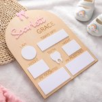 Personalised Wooden Coquette Bow Baby Name Sign Set of 3 with Birth Information Nursery Decor Baby Shower Gift for New Mom New Dad