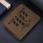 Personalisierte eingraviert Tally Mark Herren faltbare kompakte PU-Leder Brieftasche mit Namen und Datum Valentinstag Geschenk für Ehemann