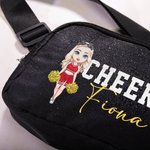 Personalized Cartoon Cheerleader Name Waterproof Crossbody Waist Bag with Adjustable Strap Birthday Gift for Women Girls