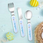Personalized Happy Easter Cute Bunny Floral Initial Name Kid’s Fork Spoon Knife 3 Pcs Cutlery Set with Case Easter Birthday Gift for Boys Girls