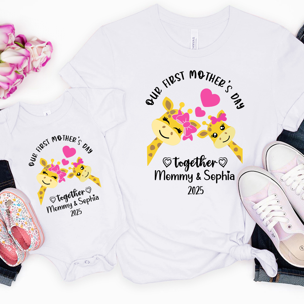 Personalized Baby Onesie with Our First Mother's Day Together Baby Onesie with Names |Callie