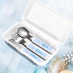 Personalized Happy Easter Cute Bunny Floral Initial Name Kid’s Fork Spoon Knife 3 Pcs Cutlery Set with Case Easter Birthday Gift for Boys Girls