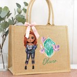 Personalizado de dibujos animados de moda Chica Piedra de nacimiento Bolsa de yute con nombre Accesorios de viaje Regalo de cumpleaños para las mujeres