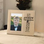 Personalized Trust and Believe Cross Leather Photo Frame with Name and Year Birthday First Communion Baptism Gift for Kids Family