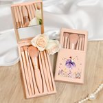 Personalized Ballet Girl Birth Flower Name Makeup Brush Box Set with 5 Pcs Brushes and Mirror Travel Accessories Birthday Gift for Ballet Dancer Lover
