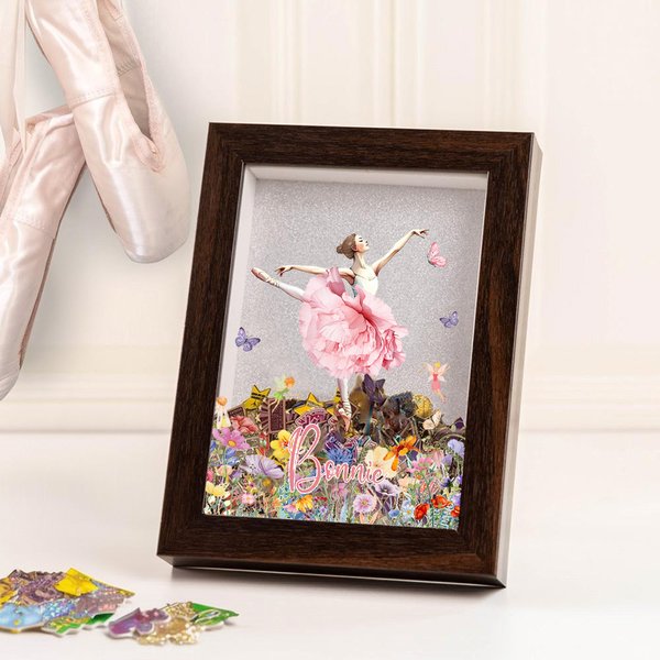 Personalized Ballet Girl Wooden Shadow Box Photo Frame Competition Pin Storage with Name and Birth Flower Birthday Gift for Ballerina