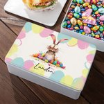 Personalised Quirky Easter Bunny Biscuit Tin Storage Box with Name Birthday Easter Party Gift for Kids
