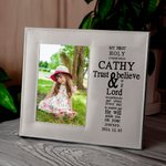 Personalized Trust and Believe Cross Leather Photo Frame with Name and Year Birthday First Communion Baptism Gift for Kids Family