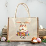 Personalisiertes Tote Bag Jute-Tasche Skurriler Osterhase mit Namen Große Kapazität Ostereiersuche Tasche Geschenk für Kinder