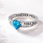 Personalized Dainty Heart Birthstone High School College Class Ring with Engraved Text Birthday Graduation Gift for Women