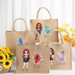 Personalizado de dibujos animados de moda Chica Piedra de nacimiento Bolsa de yute con nombre Accesorios de viaje Regalo de cumpleaños para las mujeres
